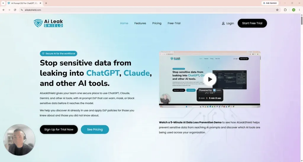 AILeakShield product demo: AI prompt DLP for ChatGPT, Claude and Gemini